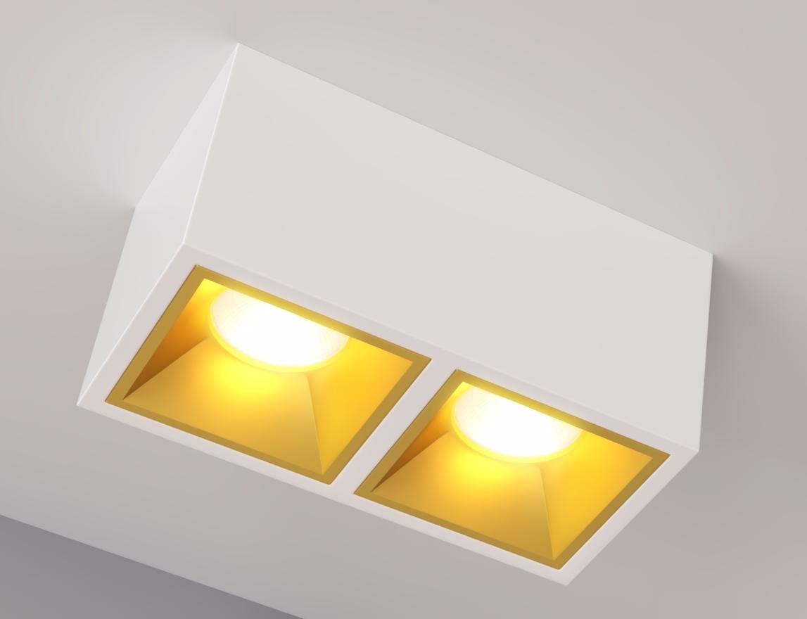 Двойной накладной потолочный светодиодный светильник Ledmonster Kub X2 White + Gold Cover 20,4 Вт белый с золотой вставкой